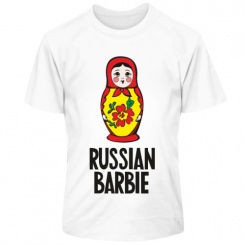 Детская футболка Russian Barbie. dtg. 2XS (9-10 лет). Белая.