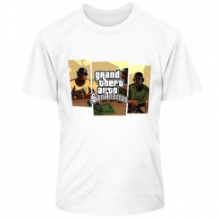 Детская футболка Grand Theft Auto San Andreas (3). dtg. 2XS (9-10 лет). Белая.