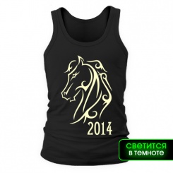 Мужская майка Лошадь символ 2014 года glow (чёрная) XL (50-52)