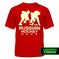 Детская футболка Русский хоккей (glow) 4XS (5-6 лет). Светится в темноте