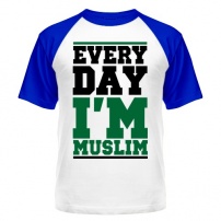 Мужская футболка реглан Мусульманин каждый день (белая + синий) M (46-48)