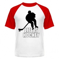 Мужская футболка реглан Life is hockey (Хоккей - это жизнь) (белая+красный) S (44-46)
